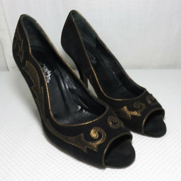Lulu Guinness 8.5 London Black Peep Toe Heels Shoe - Picture 3 of 8